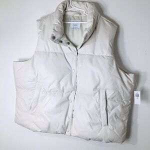 NWT Old Navy vest women xl tall faux leather ivory puffer